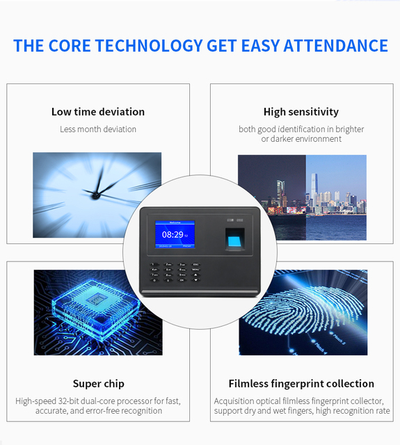 Zegar obecności z zapisywaniem czasu na ekranie HD, odcisku palca i hasle DW-F02 - Wianko - 4