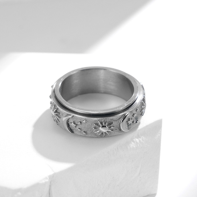 Pierścień obracający się New Star Moon Sun z tytanowej stali - biżuteria dla mężczyzn i kobiet - Wianko - 3