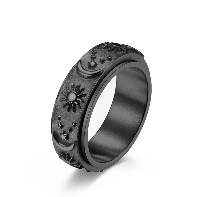 Pierścień obracający się New Star Moon Sun z tytanowej stali - biżuteria dla mężczyzn i kobiet - Wianko - 6