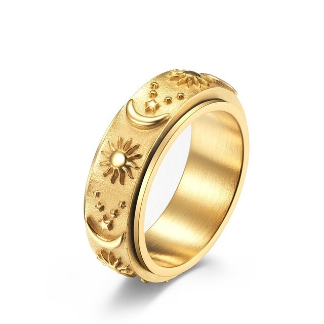 Pierścień obracający się New Star Moon Sun z tytanowej stali - biżuteria dla mężczyzn i kobiet - Wianko - 8