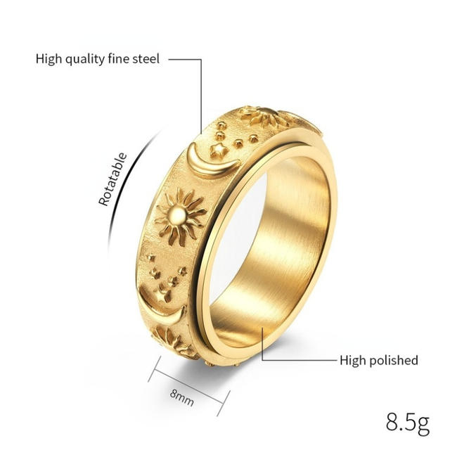 Pierścień obracający się New Star Moon Sun z tytanowej stali - biżuteria dla mężczyzn i kobiet - Wianko - 9