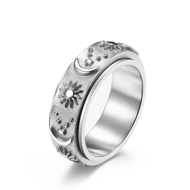Pierścień obracający się New Star Moon Sun z tytanowej stali - biżuteria dla mężczyzn i kobiet - Wianko - 7