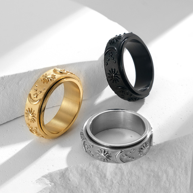 Pierścień obracający się New Star Moon Sun z tytanowej stali - biżuteria dla mężczyzn i kobiet - Wianko - 5