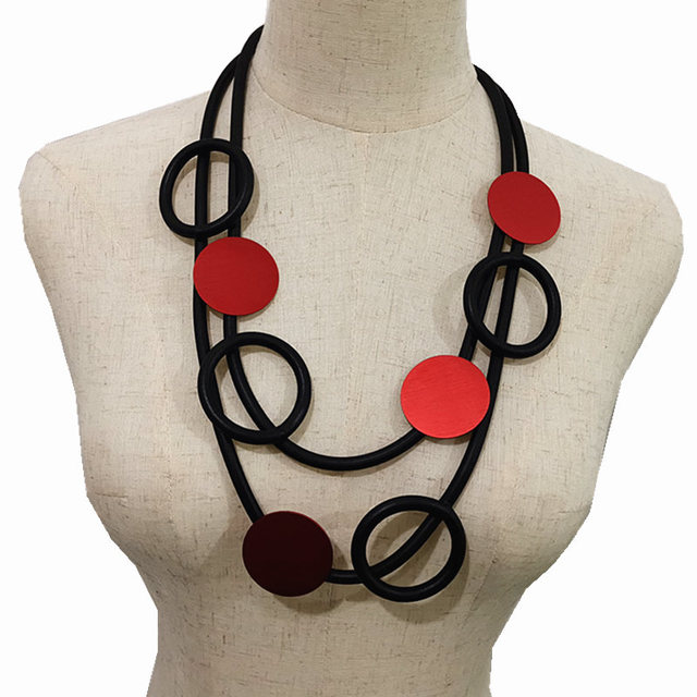 Wisiorek Choker czerwony metalowy, styl Vintage, czarne koło gumowe, czeska biżuteria - Wianko - 20