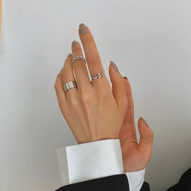 Nowoczesny zestaw 3 złotych i srebrnych pierścieni na palec - wyjątkowa biżuteria dla kobiet - Wianko - 7