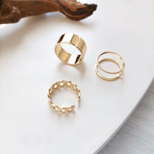 Nowoczesny zestaw 3 złotych i srebrnych pierścieni na palec - wyjątkowa biżuteria dla kobiet - Wianko - 11