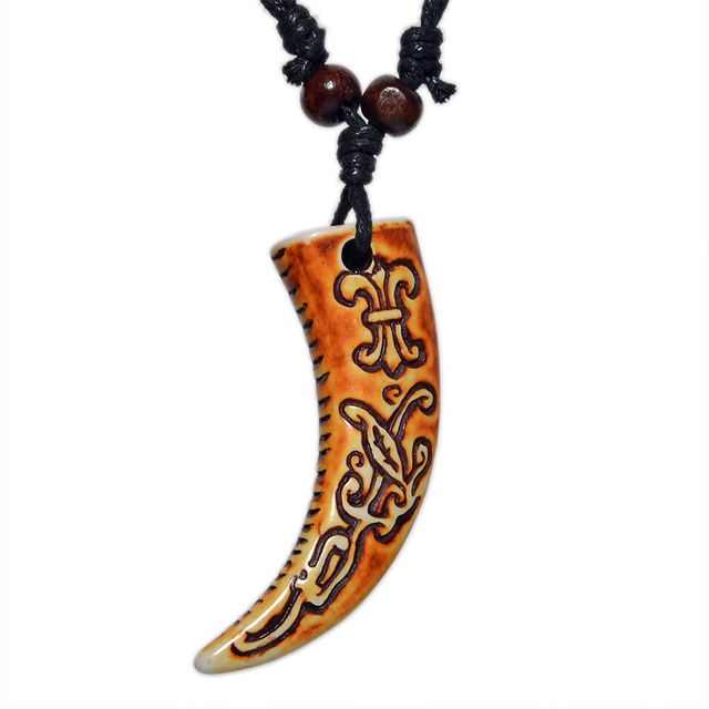 Naszyjnik Vintage z rzeźbionym wzorem z wisiorkiem kości bydlęcej stylistyka retro plemienna amulet - Wianko - 2