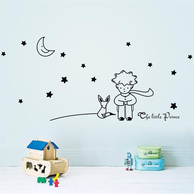 Naklejka ścienno-dekoracyjna Mały książę z kotem, księżycem, gwiazdami - idealna ozdoba dziecięcego pokoju - Wianko - 3