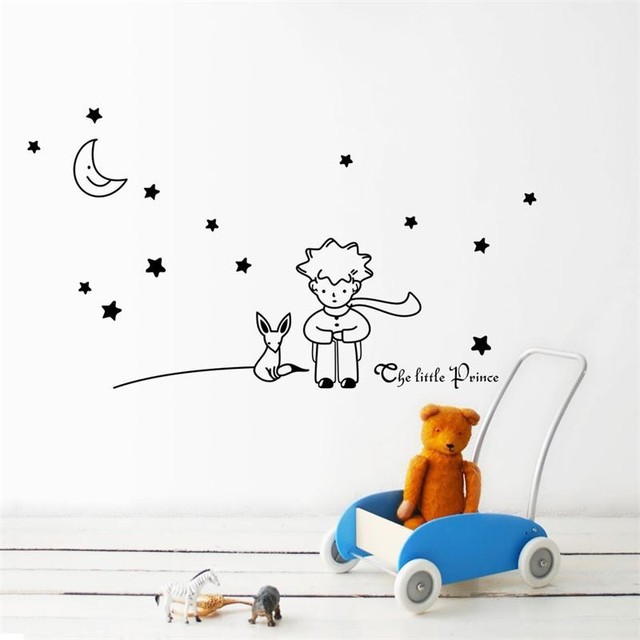 Naklejka ścienno-dekoracyjna Mały książę z kotem, księżycem, gwiazdami - idealna ozdoba dziecięcego pokoju - Wianko - 2