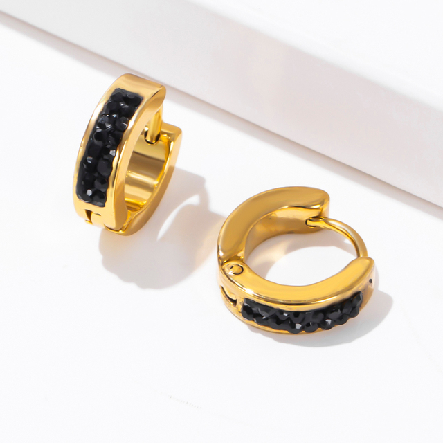 Kolczyki koła złotego koloru z czarnym zdobieniem ze stali nierdzewnej męskie dla kobiet, idealne na prezent, biżuteria o stylu punk rock - Wianko - 11