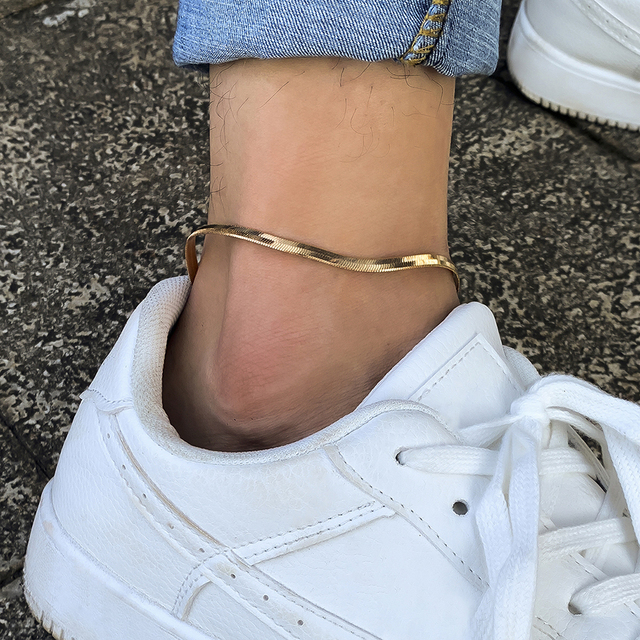Okretowe proste ostrze wąż łańcuch bransoletka na nogę ze stopu miedzi w kolorze złotym PUNK Gothic K-pop biżuteria na stopy - Wianko - 3