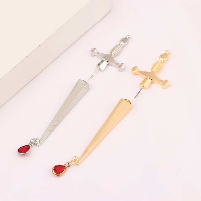 Kolczyki wiszące Gothic długie sztylety miecze z krzyżem Hiphop Ear Studs Party Punk, akcesoria biżuteryjne męskie - Wianko - 6