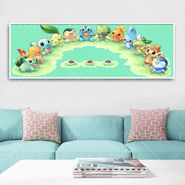 Plakat Pokemon na płótnie - Pikachu Bulbasaur Charmander Squirtle - Malarstwo i kaligrafia - Wianko - 6