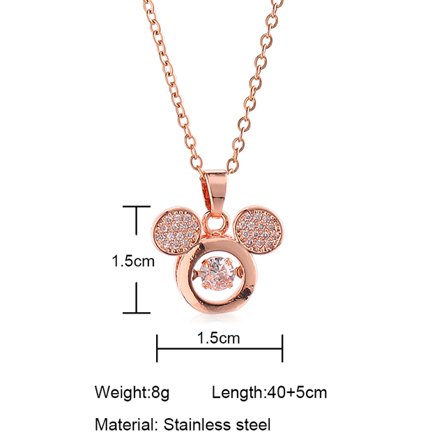 Mickey - naszyjnik z wisiorkiem dla kobiet, biżuteria ze stali nierdzewnej z kryształami, modny łańcuszek na szyję - Wianko - 3