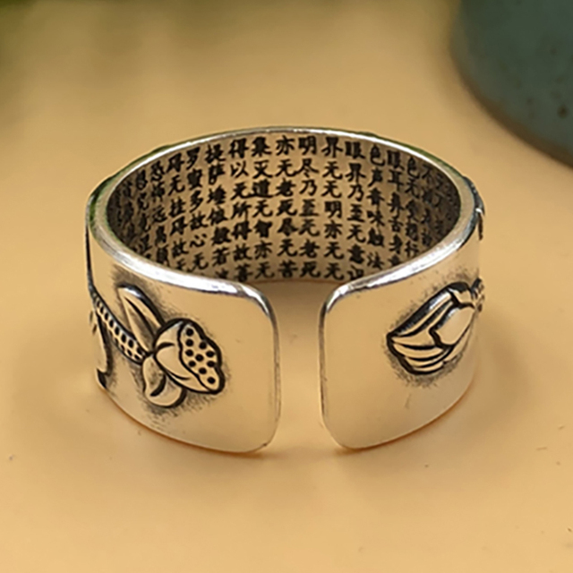 Pierścień V.YA 999 srebrny z kwiatem lotosu - budda lotosu, buddyjskie pismo, piękna biżuteria - Wianko - 9