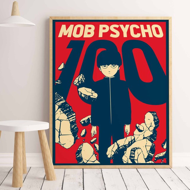 Malarstwo plakatowe Anime Mob Psycho 100 na płótnie - zabytkowa dekoracja do domu - Wianko - 7