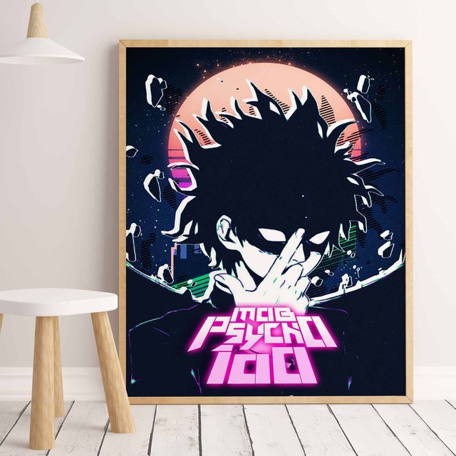 Malarstwo plakatowe Anime Mob Psycho 100 na płótnie - zabytkowa dekoracja do domu - Wianko - 4