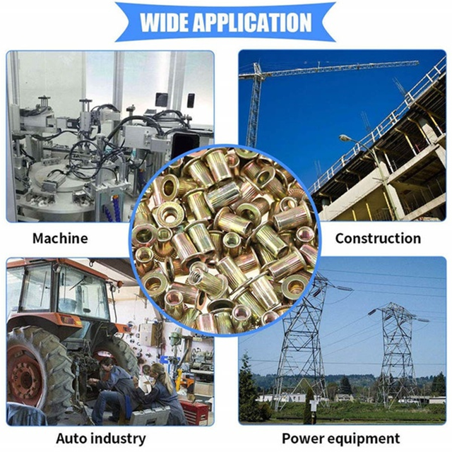 Nakrętki radełkowane Rivnut ocynkowane, stali węglowej, M3-M12, płaskie główki, nitowane, wkładka - Wianko - 3
