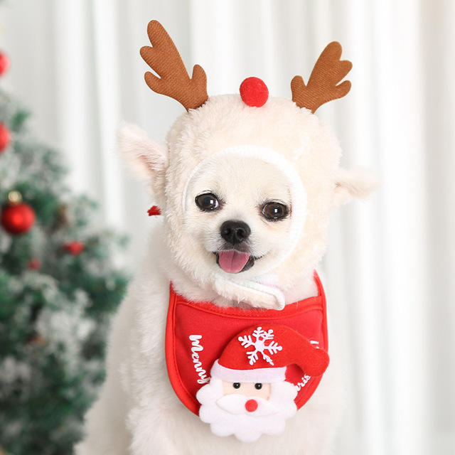 Ubranka dla psów Puppy Bib Dog Boże Narodzenie Pet Christmas Hat Poroże Śliniaczek Kapelusz Kolorowa Piłka - dekoracje DIY - Wianko - 2