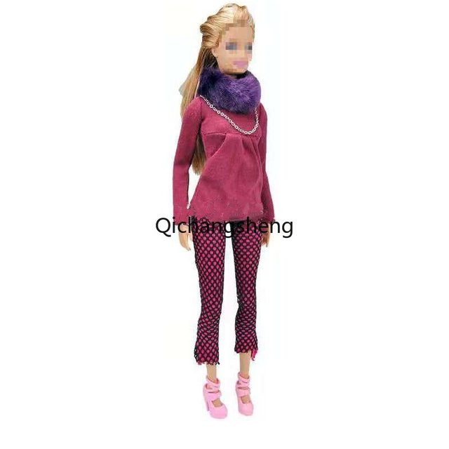 Zimowe ubrania dla lalki Barbie: długie rękawy, koszula, spodnie, kapelusz, rękawiczki, buty - Wianko - 4