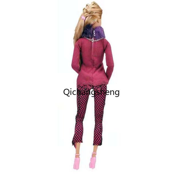 Zimowe ubrania dla lalki Barbie: długie rękawy, koszula, spodnie, kapelusz, rękawiczki, buty - Wianko - 3