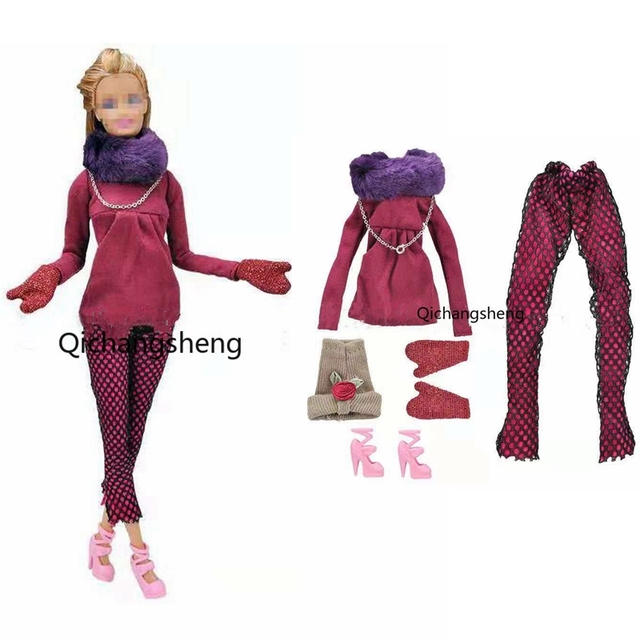 Zimowe ubrania dla lalki Barbie: długie rękawy, koszula, spodnie, kapelusz, rękawiczki, buty - Wianko - 7