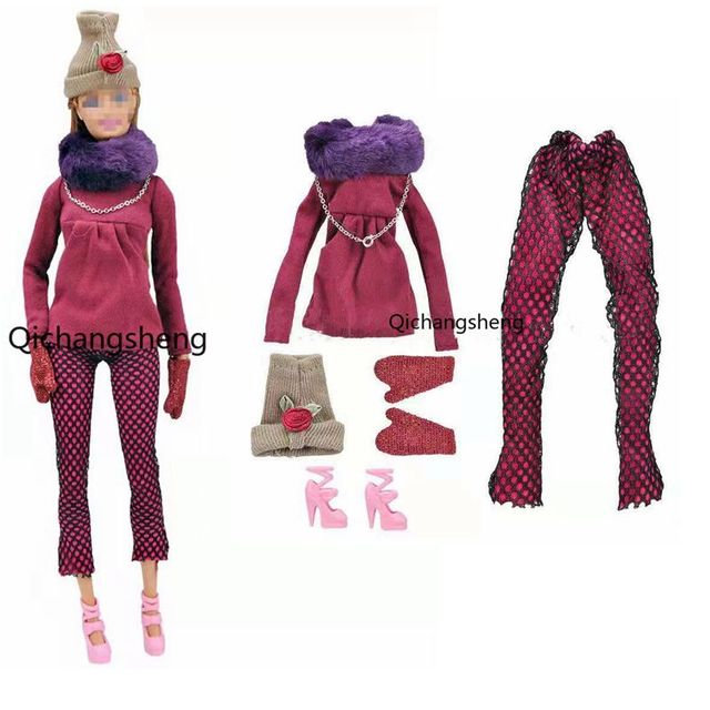 Zimowe ubrania dla lalki Barbie: długie rękawy, koszula, spodnie, kapelusz, rękawiczki, buty - Wianko - 6