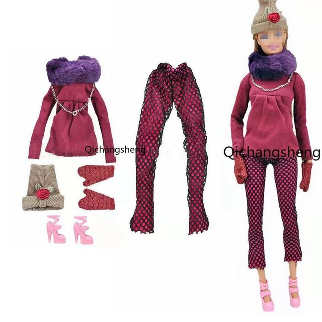 Zimowe ubrania dla lalki Barbie: długie rękawy, koszula, spodnie, kapelusz, rękawiczki, buty - Wianko - 5
