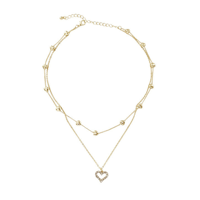 Koreański naszyjnik z wisiorkiem w kształcie serca - Biżuteria damskiego wieczoru ze złota i kryształów z romantycznym, wyciętym wzorem - Wianko - 9