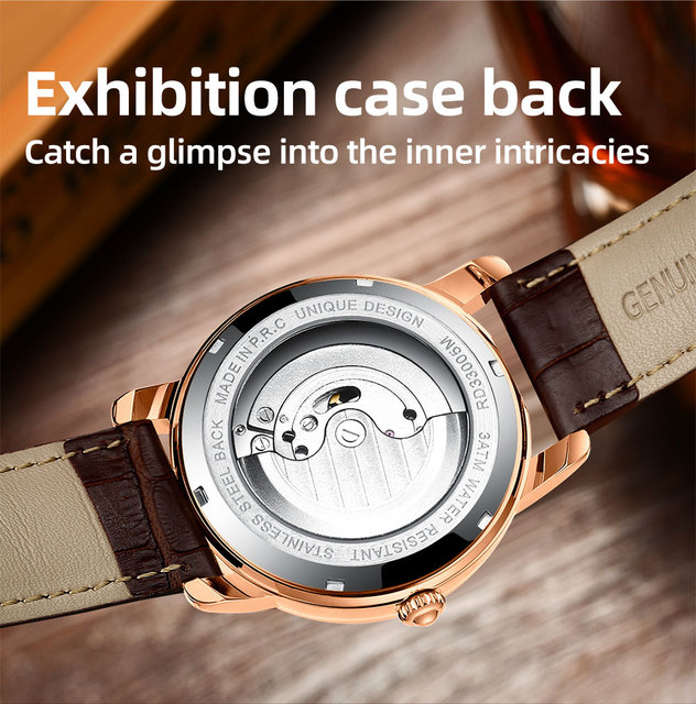 Męski automatyczny zegarek mechaniczny z prawdziwej skóry, Luminous Tourbillon, ruch Wrist Watch [KOD: LOVEREWARD] - Wianko - 3