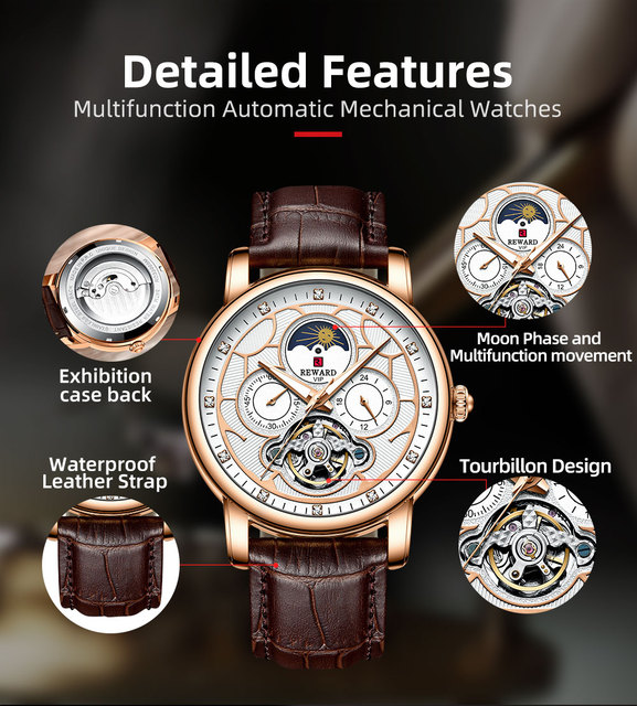 Męski automatyczny zegarek mechaniczny z prawdziwej skóry, Luminous Tourbillon, ruch Wrist Watch [KOD: LOVEREWARD] - Wianko - 4
