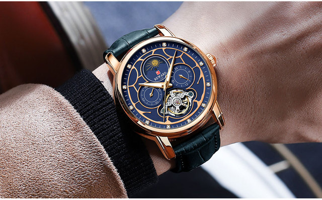 Męski automatyczny zegarek mechaniczny z prawdziwej skóry, Luminous Tourbillon, ruch Wrist Watch [KOD: LOVEREWARD] - Wianko - 19