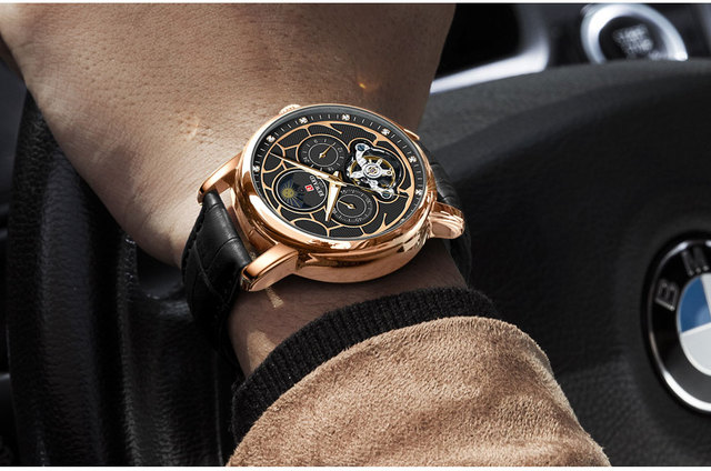 Męski automatyczny zegarek mechaniczny z prawdziwej skóry, Luminous Tourbillon, ruch Wrist Watch [KOD: LOVEREWARD] - Wianko - 14