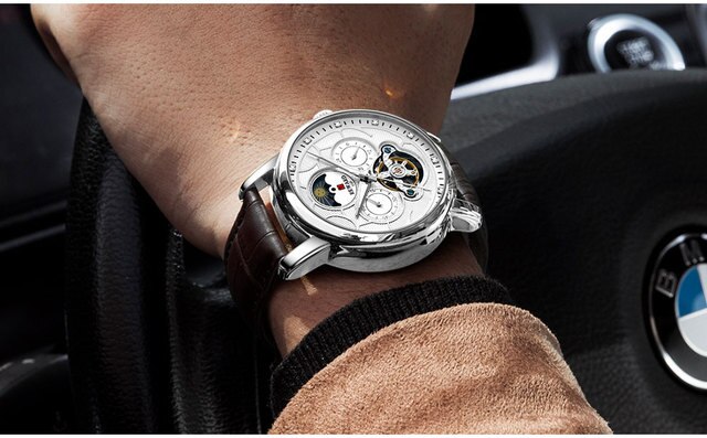 Męski automatyczny zegarek mechaniczny z prawdziwej skóry, Luminous Tourbillon, ruch Wrist Watch [KOD: LOVEREWARD] - Wianko - 17