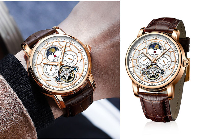 Męski automatyczny zegarek mechaniczny z prawdziwej skóry, Luminous Tourbillon, ruch Wrist Watch [KOD: LOVEREWARD] - Wianko - 16
