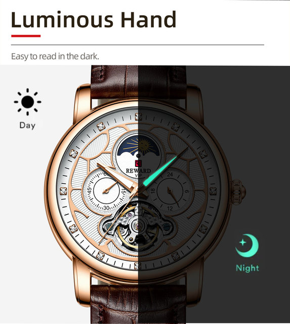 Męski automatyczny zegarek mechaniczny z prawdziwej skóry, Luminous Tourbillon, ruch Wrist Watch [KOD: LOVEREWARD] - Wianko - 10