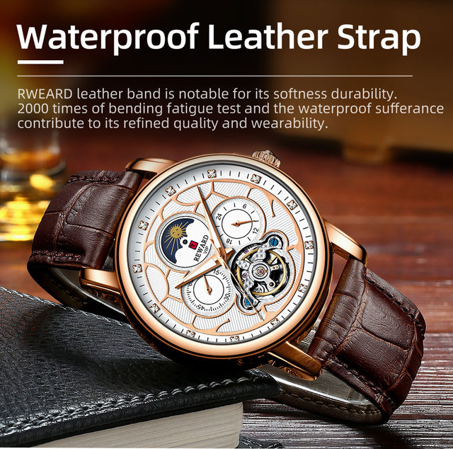 Męski automatyczny zegarek mechaniczny z prawdziwej skóry, Luminous Tourbillon, ruch Wrist Watch [KOD: LOVEREWARD] - Wianko - 9