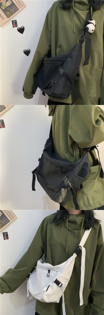Solidna duża torba na zakupy dla kobiet i mężczyzn z regulowanym paskiem i prostym, szykownym designem - Hip-hop Ins Harajuku - Wianko - 2