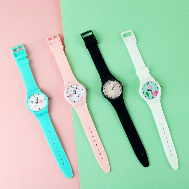 Śliczne damskie zegarki silikonowe w kolorze dla dziewczyn w modnym motywie flaminga z kwarcowym mechanizmem - Wianko - 4