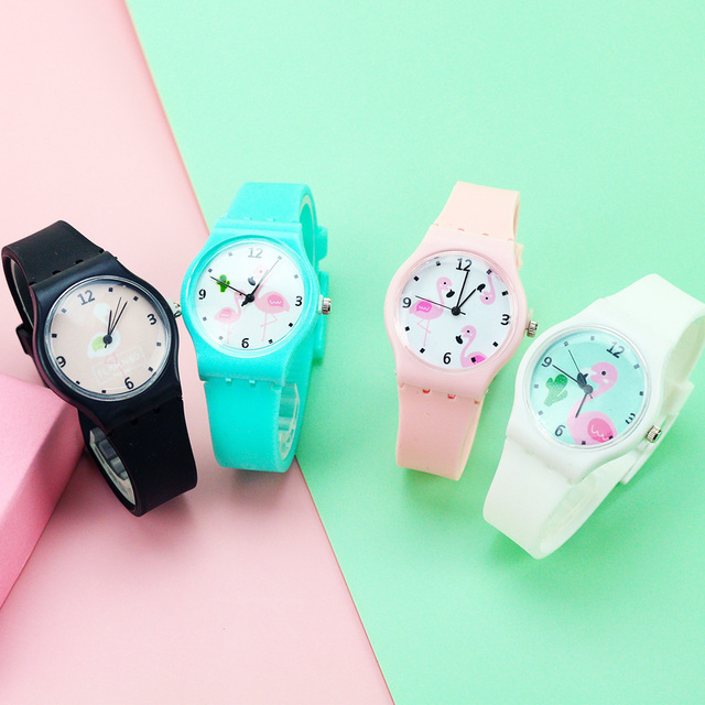 Śliczne damskie zegarki silikonowe w kolorze dla dziewczyn w modnym motywie flaminga z kwarcowym mechanizmem - Wianko - 2