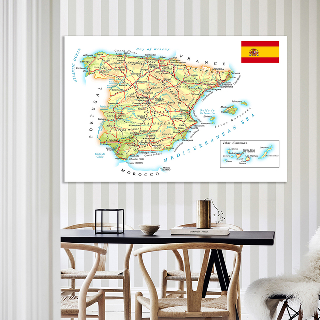 Mapa polityczna i transportowa Hiszpanii na płótnie malarskim 225*150cm - Wianko - 3