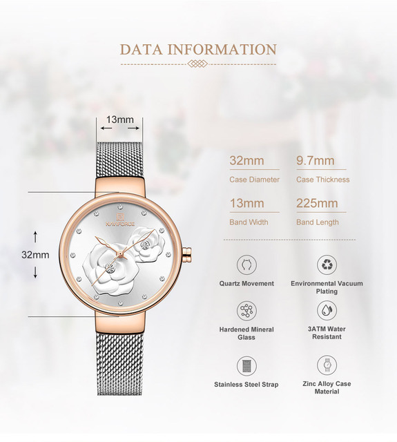 Zegarek damski NAVIFORCE 2021, wodoodporny, luksusowy, z kwiatowym wzorem - Wianko - 3