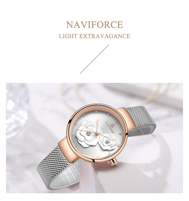 Zegarek damski NAVIFORCE 2021, wodoodporny, luksusowy, z kwiatowym wzorem - Wianko - 2