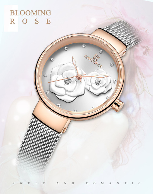 Zegarek damski NAVIFORCE 2021, wodoodporny, luksusowy, z kwiatowym wzorem - Wianko - 1