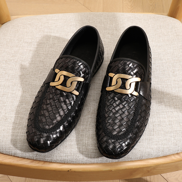 Ręcznie tkane skórzane buty męskie Slip On Sipriks - komfortowe i oddychające mokasyny Gentleman, idealne na co dzień (rozmiar 44) - Wianko - 2