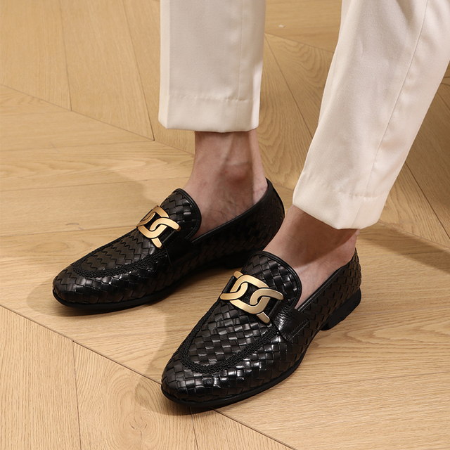 Ręcznie tkane skórzane buty męskie Slip On Sipriks - komfortowe i oddychające mokasyny Gentleman, idealne na co dzień (rozmiar 44) - Wianko - 5