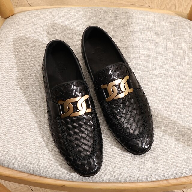 Ręcznie tkane skórzane buty męskie Slip On Sipriks - komfortowe i oddychające mokasyny Gentleman, idealne na co dzień (rozmiar 44) - Wianko - 1