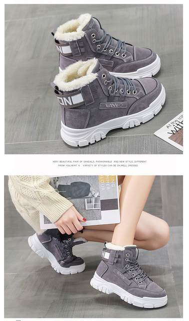 Futrzane buty damskie zimowe z platformą Chunky Sneakers - botki ciepłe pluszowe - Wianko - 11