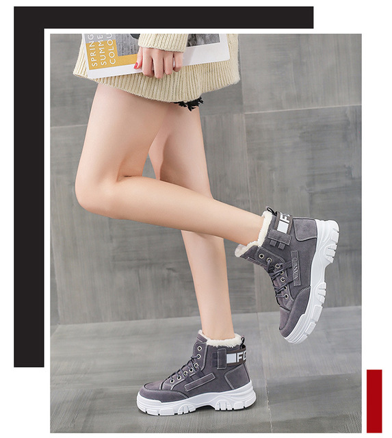 Futrzane buty damskie zimowe z platformą Chunky Sneakers - botki ciepłe pluszowe - Wianko - 3