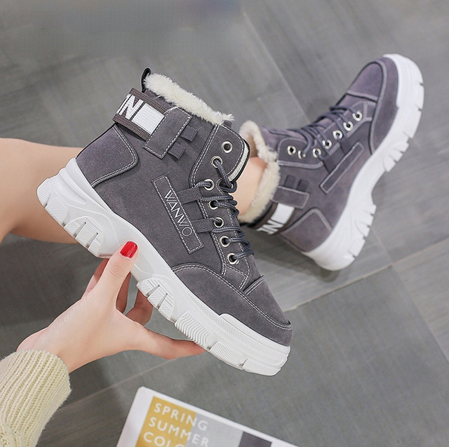 Futrzane buty damskie zimowe z platformą Chunky Sneakers - botki ciepłe pluszowe - Wianko - 2